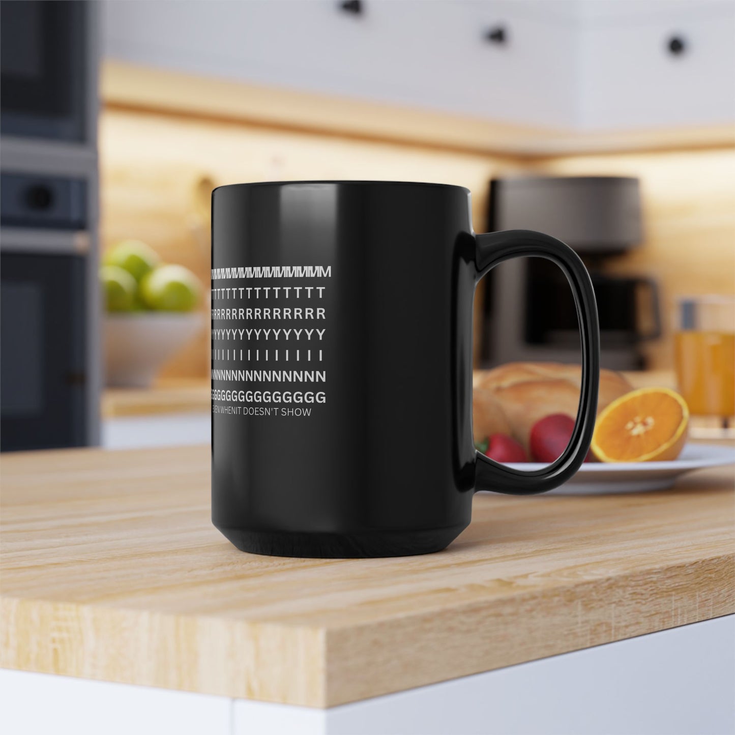 15oz Black Mug — ASCII Text Design "It Doesn't Show Even When It Does"